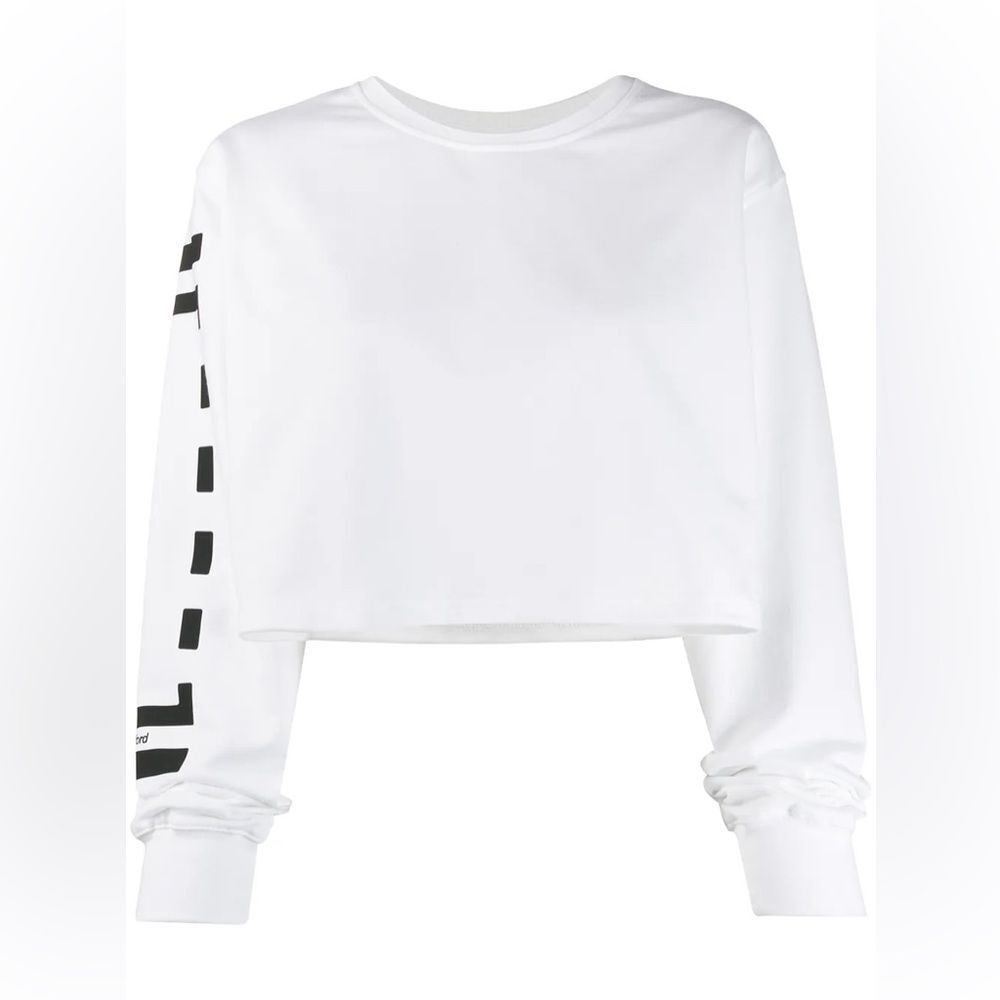 WOLFORD Cropped White Graphic Logo Sleeve Sweatshirt